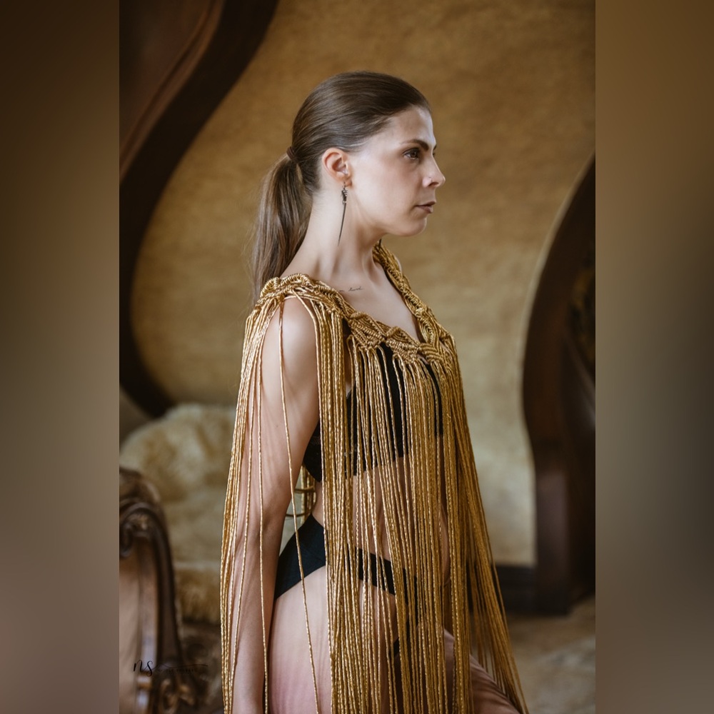 Original GoodVibeGoda Handmade Macramé Gold Fringe Women's Swim Cover-Up - Picture 9 of 9